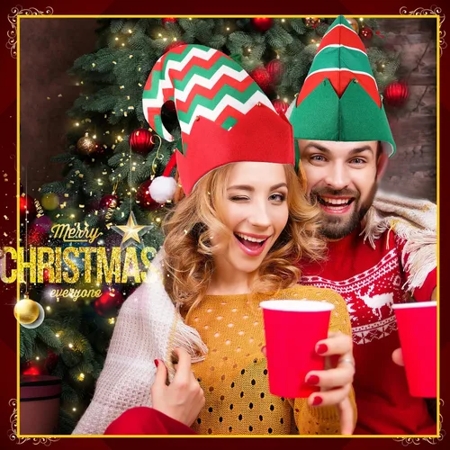 Miniatura 2 de Yaomiao 12 sombreros de fieltro de elfo de Navidad, sombreros de elfo verde y rojo a granel con campana, sombrero de Papá Noel para fiestas