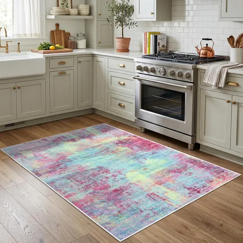 Miniatura 815 de IOHOUZE Alfombra abstracta lavable de 3 x 12 pies para pasillos, antideslizante para cocina, camino de entrada de lana sintética para interiores