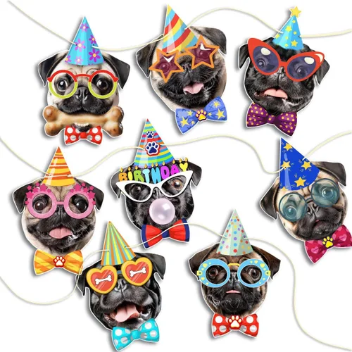 Miniatura 16 de Guirnalda de cumpleaños para perro Boston Terrier, pancarta de cumpleaños con caras fotográficas de Boston Terrier, decoración divertida de fiesta