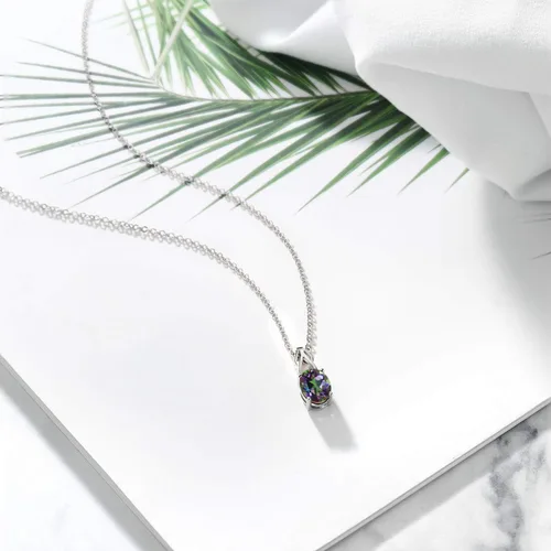 Miniatura 16 de Gem Stone King Collar de plata de ley 925 con piedra natal ovalada de 0.354 x 0.276 in Collar con colgante solitario para mujer Con cadena