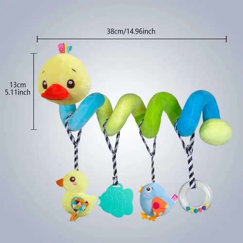 Miniatura 2 de Caterbee Juguetes de asiento de coche para bebé, juguetes colgantes en espiral de actividad, juguetes de cuna de felpa con chirriante para niño