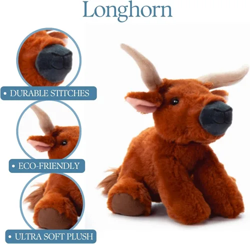 Miniatura 6 de The Petting Zoo Longhorn - Peluche de animales salvajes, regalos para niños, animales salvajes de Onez, peluche de cuerno largo de 9 pulgadas