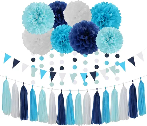 Miniatura 13 de Decoraciones de Fiesta de Champán de Oro Blanco - 23 piezas Pompones de Papel de Seda Serpentinas, Guirnalda de Borlas de Boda de Compromiso