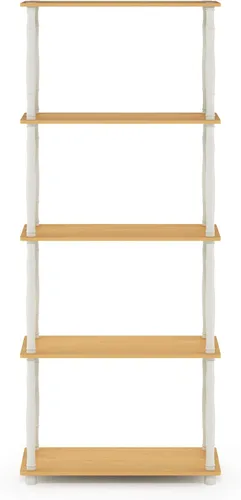 Miniatura 6 de Furinno Turn-N-Tube - Estantería multiusos de 5 niveles, estantería para exhibición, almacenamiento o libros, de tubos clásicos, color haya y blanco