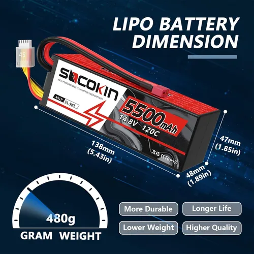 Miniatura 3 de 4S Lipo Battery 5500mAh 14.8V 120C Batería Lipo con enchufe T Deans Estuche rígido para RC Car Truck Tank RC Buggy Truggy RC Model Racing Hobby