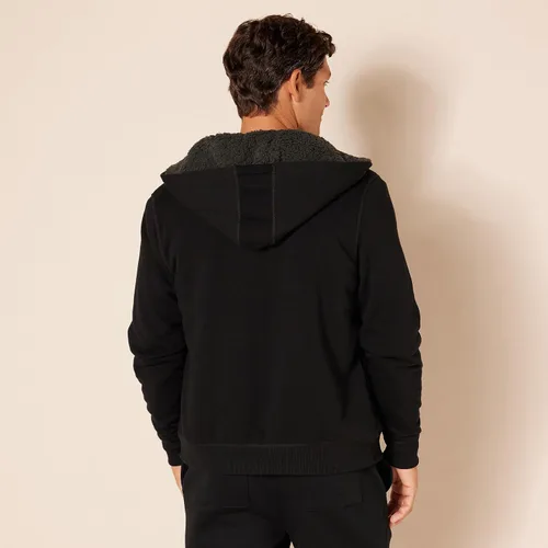 Miniatura 2 de Tienda Essentials Sudadera de vellón con capucha, con forro de sherpa y cierre completo de cremallera para hombre