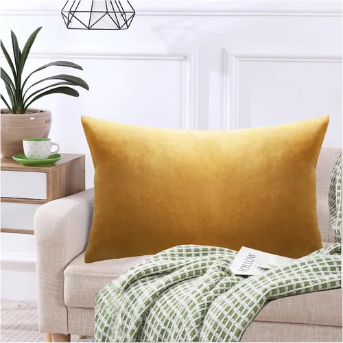 Miniatura 8 de Juego de 2 fundas de almohada lumbares decorativas de terciopelo de algodón suave de 12 x 20 pulgadas, fundas de cojín para sofá, dormitorio