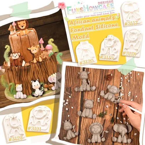 Miniatura 4 de FUNSHOWCASE Moldes de silicona para fondant de animales de la selva, decoración de tartas Sugarcraft, altura de 6 unidades, 2.6-3.6 pulgadas Safari 1