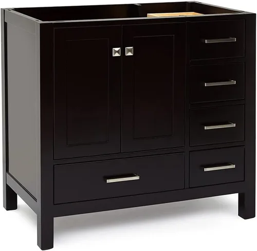 Miniatura 8 de ARIEL Cambridge - Mueble base de tocador de baño de 36 pulgadas, madera maciza, 2 puertas de cierre suave, 5 cajones de cola de milano