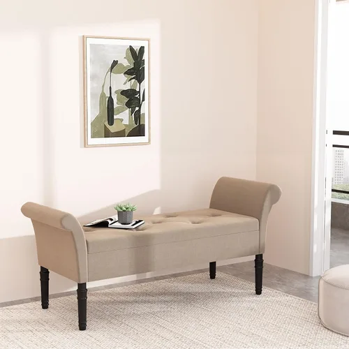 Miniatura 4 de annjoe Banco otomano de almacenamiento, banco de dormitorio, cama, entrada, pasillo, cofre/reposapiés/asiento acolchado (O70324-TAN, bronceado)
