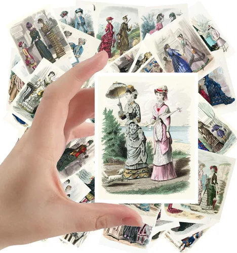 Miniatura 4 de Calcomanías grandes (24 piezas de 2.5 x 3.5 pulgadas), hermosas damas en vestido de seda, retratos victorianos, pintura de museo antiguo, póster
