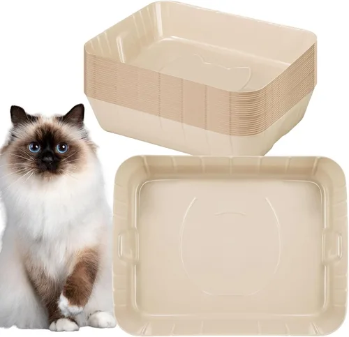Miniatura 10 de Bokon Caja de arena desechable de 25 unidades para gatos, bandeja de arena desechable grande para viajes al hogar, cajas de arena de plástico Blanco
