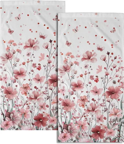 Miniatura 21 de Juego de 2 toallas de mano para el 4 de julio, 14 x 28 pulgadas, diseño patriótico de hojas florales rojas y azules, absorbentes y suaves