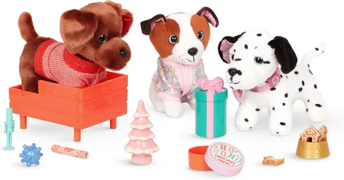 Miniatura 7 de Glitter Girls Accesorios para muñecas de 14 pulgadas - Juego de cachorros navideños - Juego de accesorios de 18 piezas y felpa de 6 pulgadas - Cama