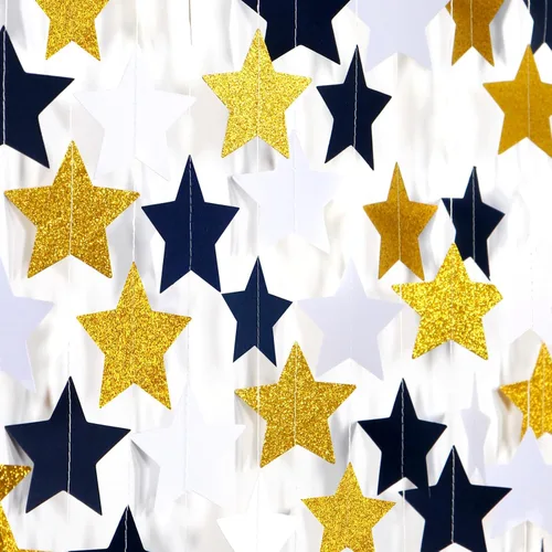 Guirnalda de decoración de fiesta azul marino blanco dorado - Guirnalda de cumpleaños de 18.9 metros "Desliza, pequeña estrella" para colgar, Azul