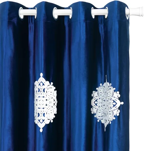 Miniatura 5 de VOGOL Cortinas opacas bordadas para sala de estar, paneles de cortina de terciopelo azul para dormitorio, 52 x 63 pulgadas, 2 paneles