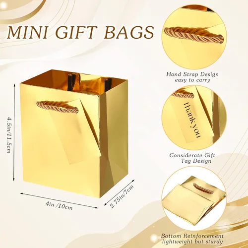 Miniatura 3 de Nuanchu 50 mini bolsas de regalo a granel, 4 bolsas de papel de 2.75 x 4.5 pulgadas con etiquetas de regalo, bolsas de papel metálico extra pequeñas