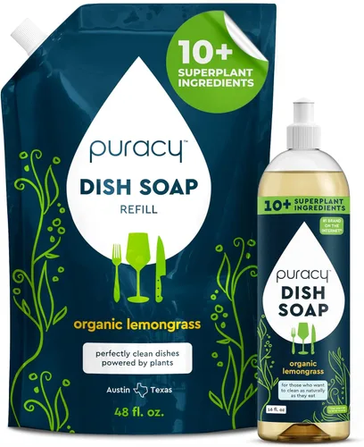 Miniatura 9 de Puracy Repuesto de jabón natural para platos, jabón detergente líquido para lavar platos a base de plantas suavizante de la piel, fórmula
