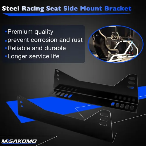 Miniatura 2 de Soporte lateral de acero para asiento de carreras solo compatible con Bride, Recaro, Sparco, OMP, con paquete de instalación (2 soportes)