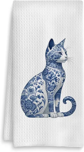 Miniatura 7 de Toalla de cocina con gato floral, toalla de mano con gato floral para decoración de baño, toalla de té para platos de cocina con gatito