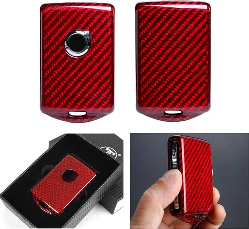 Funda protectora de fibra de carbono roja de alta calidad compatible con llavero remoto Volvo XC40 XC60 XC90 S90 V90 2017-2019