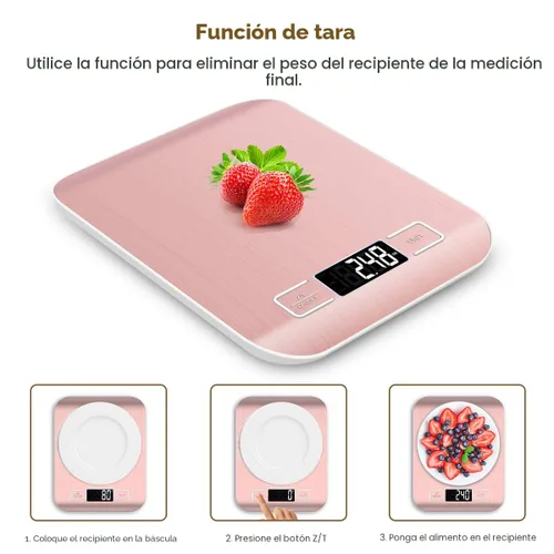 Miniatura 5 de Mik-Nana Báscula de cocina digital rosa de 22.0 lbs/22 libras, peso gramos y onzas para hornear y cocinar, graduación precisa de 1 g/0.1 oz, acero