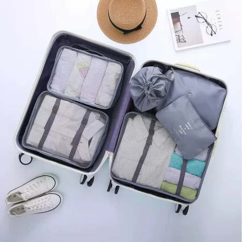 Miniatura 7 de Fxkoolr Juego de 6 cubos de embalaje, organizadores de equipaje para viajes (gris)