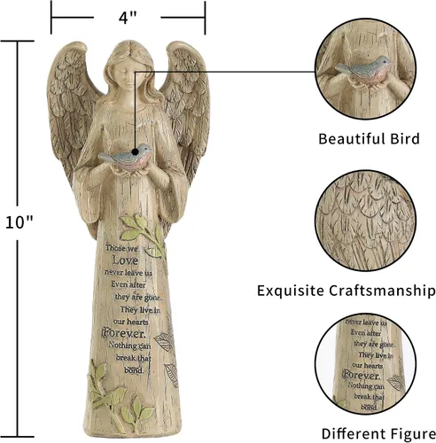 Miniatura 6 de Estatua de ángel de resina con pájaro, escultura de jardín al aire libre de 10 pulgadas para patio y césped, regalo conmemorativo impermeable