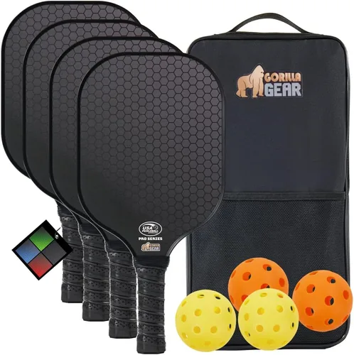 Miniatura 11 de Gorilla Gear USAPA Approved Pickleball Starter Set, Fiberglass Paddles with Bag and Balls, Indoor Outdoor Court Use, Comfortable Racket Grip