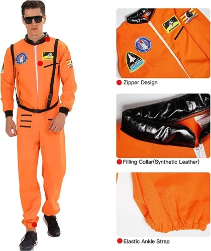 Miniatura 4 de EraSpooky Disfraz de astronauta para hombre, disfraz de Halloween para adultos, tallas XS-XL, para fiesta de disfraces y cosplay, color naranja