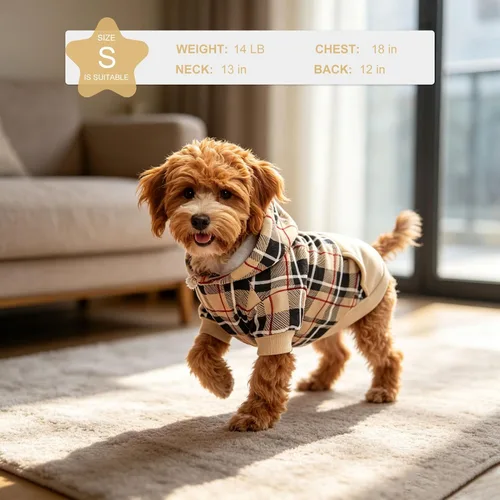 Miniatura 5 de EXPAWLORER Sudadera con capucha para perro a cuadros, estilo británico, suéter cálido para perro con agujero para correa, ropa de pitbull, ropa
