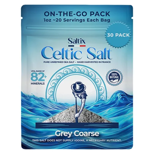 Saltix Sal marina gruesa Celtic Grey On-The-Go 30 paquetes de bolsa resellable (1 onza ~ 20 porciones cada uno) 100% natural, gris francés sin