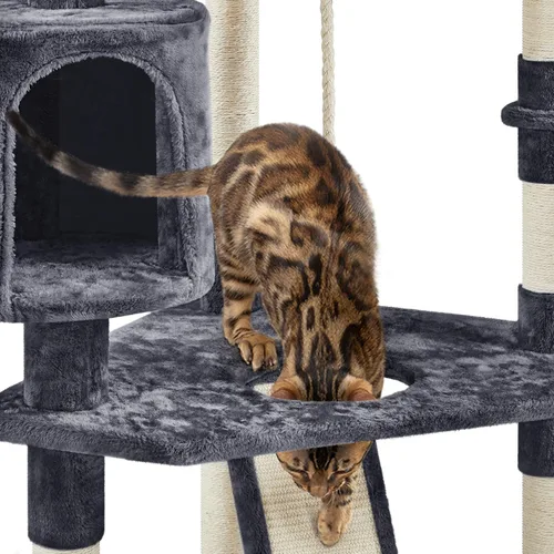 Miniatura 5 de Topeakmart Árbol para gatos grande de 79 pulgadas para gatos de interior, árbol para gatos de varios niveles con postes rascadores, cesta y postes