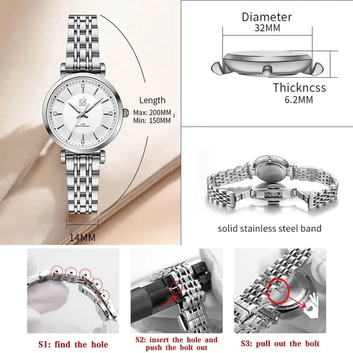 Miniatura 5 de SHENGKE SK Classic - Reloj de vestir para mujer, correa de acero inoxidable sólido