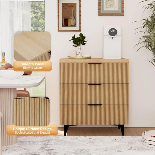 Miniatura 37 de Royal Windsor Mesita de noche acanalada con 3 cajones, mesa auxiliar lateral, armario de almacenamiento de acento, mesita de noche moderna