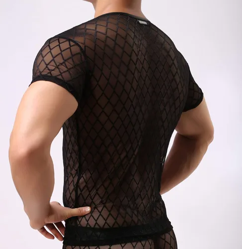 Miniatura 3 de Camiseta sexy de malla de manga corta para hombre