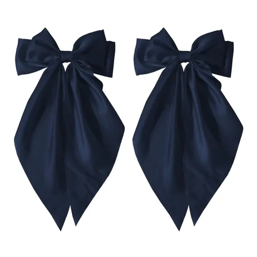 Miniatura 15 de TULOBI Lazos grandes negros para el cabello, 2 unidades, lazo de satén suave, clip para el cabello con clip de metal, accesorio para el cabello