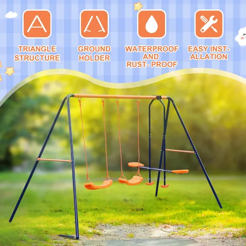Miniatura 4 de Juegos de columpios para exteriores para patio trasero, soporte de columpio de capacidad de carga de 440 libras con 2 asientos y 1 planeador, juego