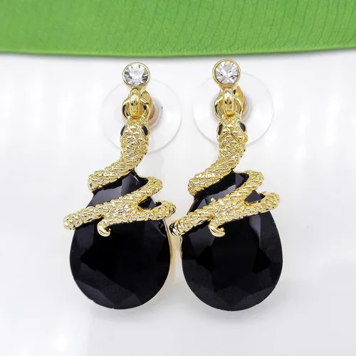 Miniatura 53 de Navachi Pendientes colgantes de gota de serpiente con forma de pera multicolor de cristal chapado en oro de 18 quilates