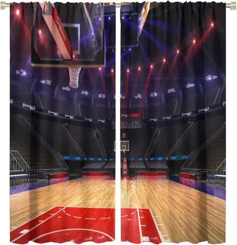 Miniatura 45 de Cortinas deportivas de baloncesto para niños, patrón de llama de bola 3D naranja, 42 pulgadas de ancho x 45 pulgadas de largo