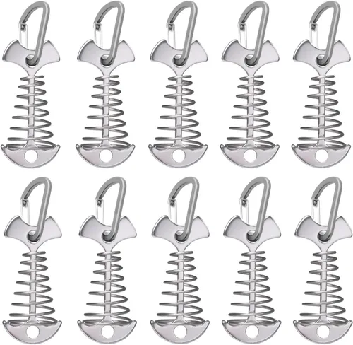 Miniatura 10 de Fishbone - Estacas de anclaje para cubierta con mosquetones, estacas de aluminio para tienda de campaña con hebilla de resorte, resistente al viento