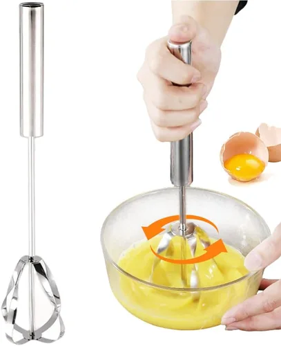 Miniatura 11 de Batidor semiautomático de acero inoxidable, batidor de huevos de acero inoxidable 2026, batidor giratorio de mano para batir huevos, batidor