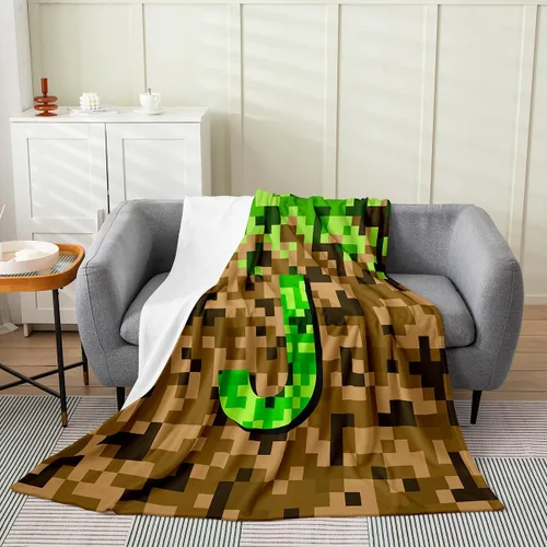 Miniatura 22 de Castle Fairy Manta pixelada de franela de la letra B, manta de forro polar estilo minero, para niños y niñas, niños y adultos, manta mullida
