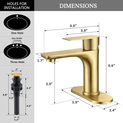 Miniatura 6 de TONNY Grifo de baño dorado cepillado, grifo dorado de una sola manija para fregadero de baño, grifo de lavabo de tocador de baño, 1 agujero