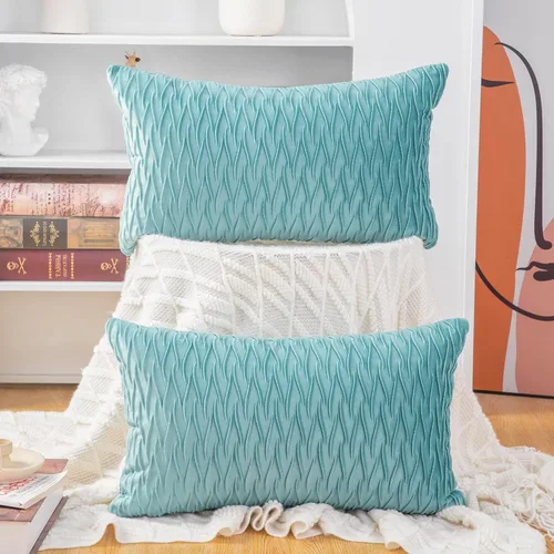 Miniatura 53 de MADIZZ Juego de 2 fundas de almohada decorativas de terciopelo súper suave de 14 x 14 pulgadas, diseño cuadrado verde manzana con textura
