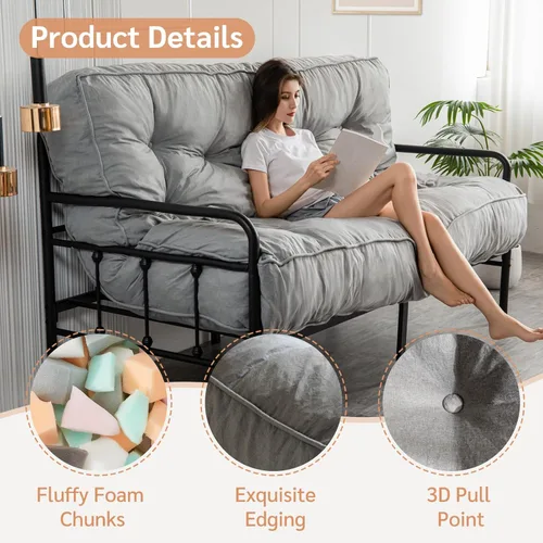 Miniatura 5 de YOSHOOT Colchón de Futón de 8 Pulgadas Tamaño Full, Sofás Cama de Futones Gruesos, Colchón de Piso para Adultos, Relleno de Espuma Triturada, Gris