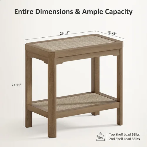 Miniatura 2 de Eclatara Mesitas de noche de ratán, mesa auxiliar de 2 niveles para dormitorio, mesa auxiliar de polígono decorativa para espacios pequeños, mesa