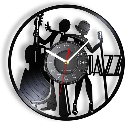 Reloj de pared para decoración de pared vintage, reloj de pared silencioso de banda de jazz, funciona con pilas, reloj de disco de vinilo decorativo