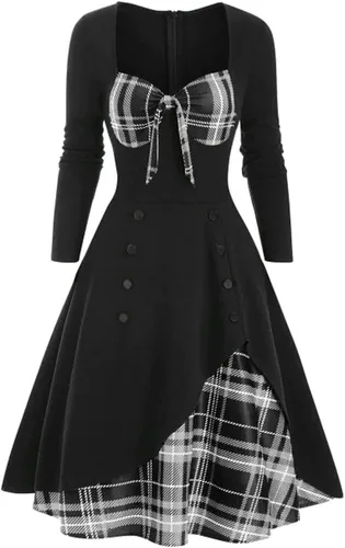 Miniatura 2 de Vestido de punto asimétrico para mujer, de otoño, a la moda, con botones, para el cuello y retazos, para 2022