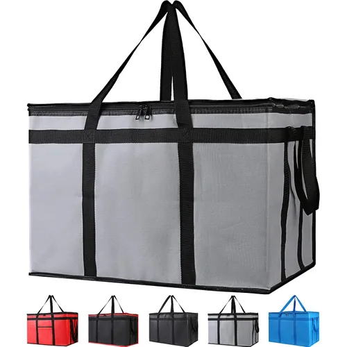 Bodaon Bolsa aislada para entrega de alimentos para comidas calientes y frías, bolsa de aislamiento XXXL para catering, calentador de pizza, gris,